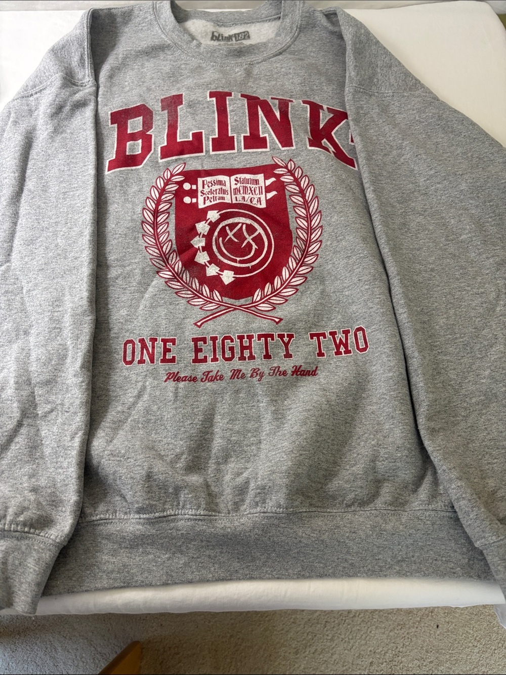 Gray Crewneck Sweatshirt with Red Crest Graphic